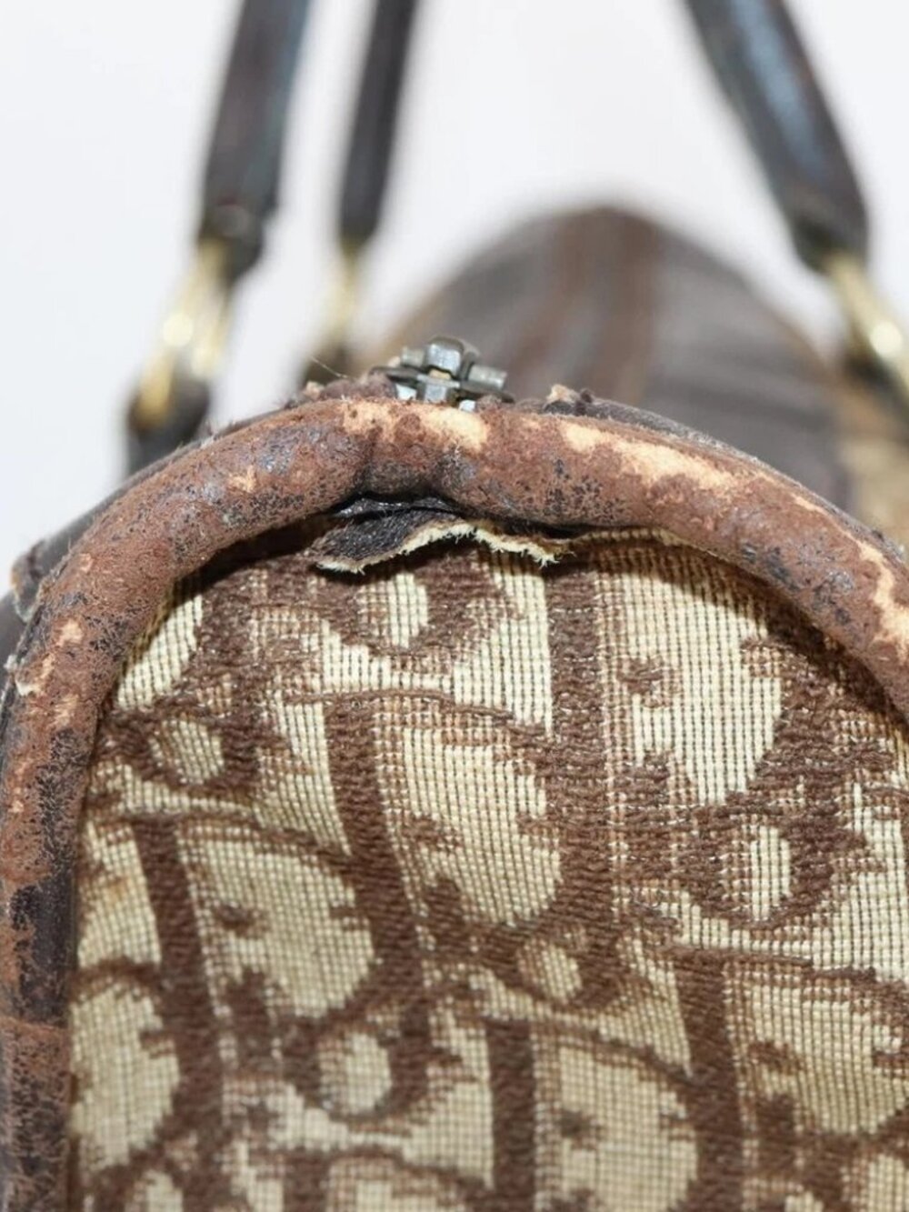 Christian Dior Trotter Canvas Boston Bag Beige Gold - Picture 11 of 16